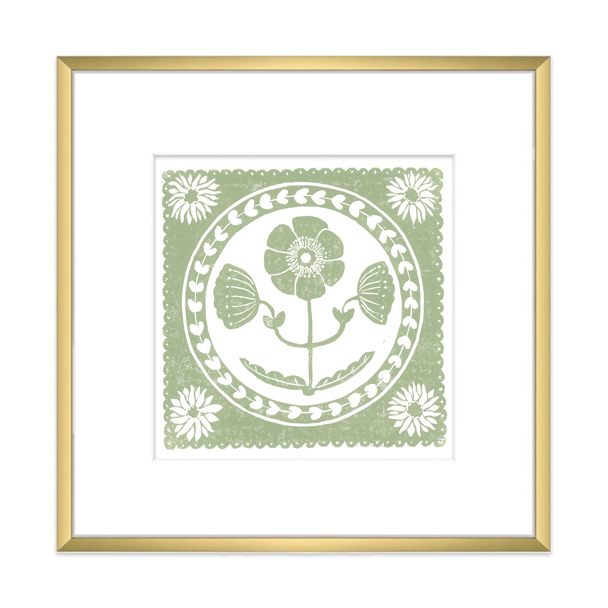 Sage Anemone Botanical Block Print Artwork