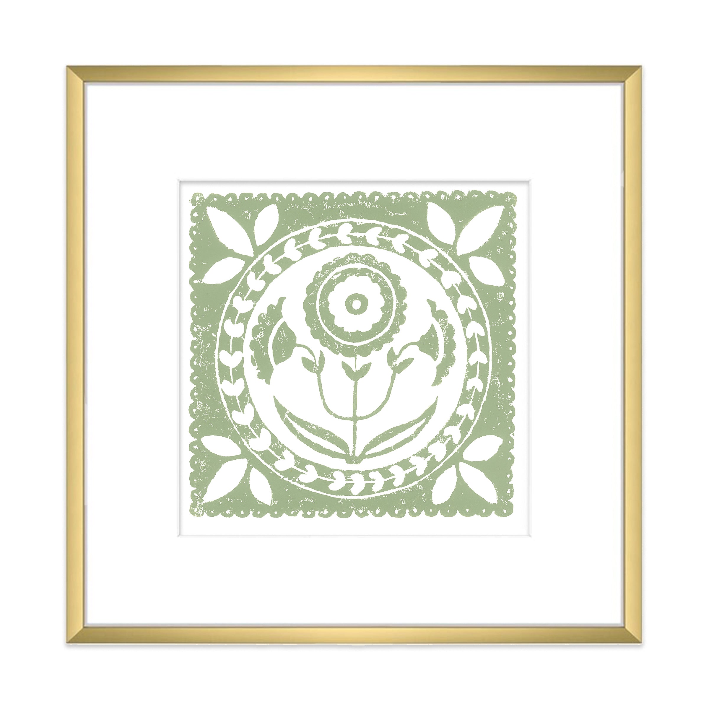 Sage Daffodil Botanical Block Print Artwork