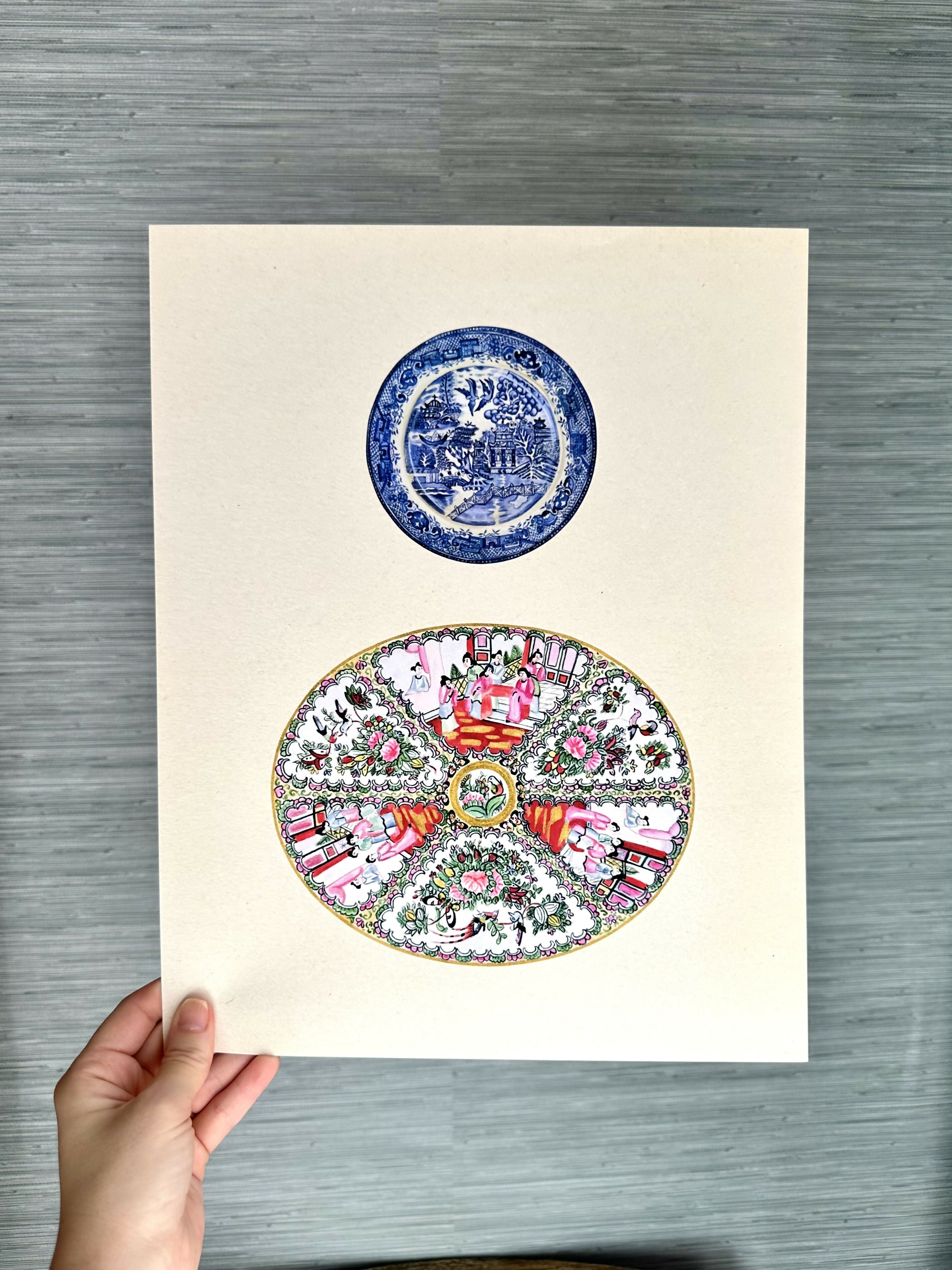 Blue Willow + Rose Medallion Platter Print