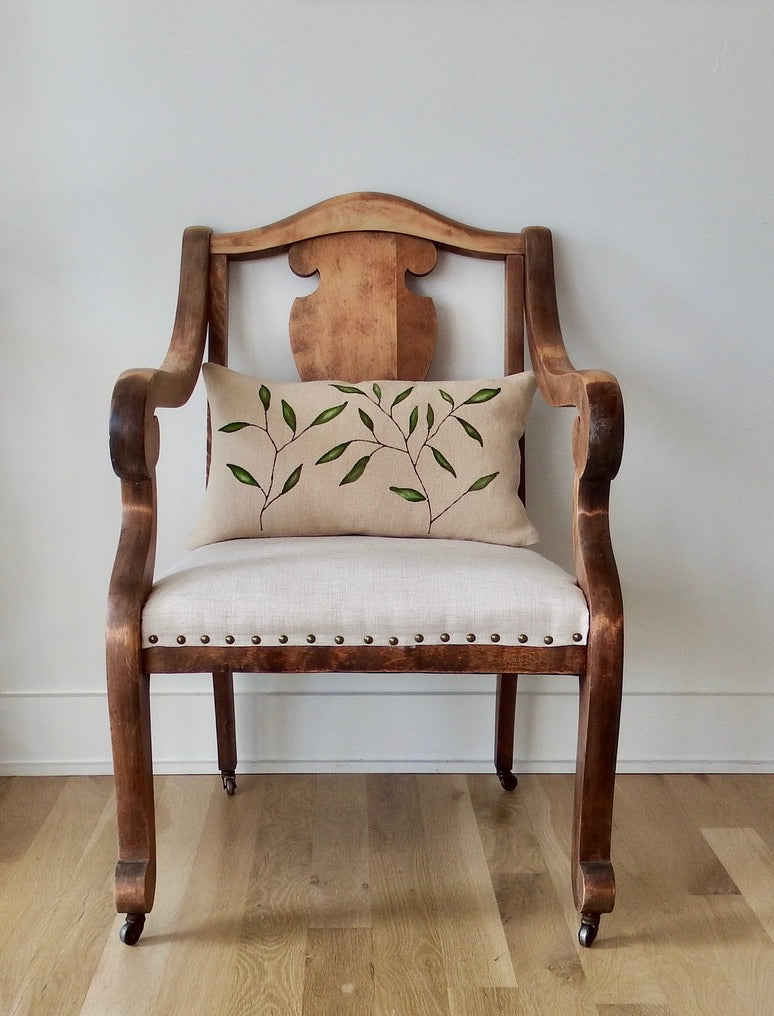 Hand Painted Floral Pillow (12x20) on Natural Linen I️