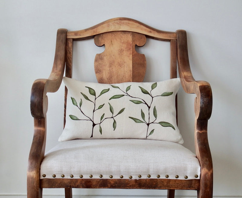 Hand Painted Floral Pillow (12x20) on Ivory I️II