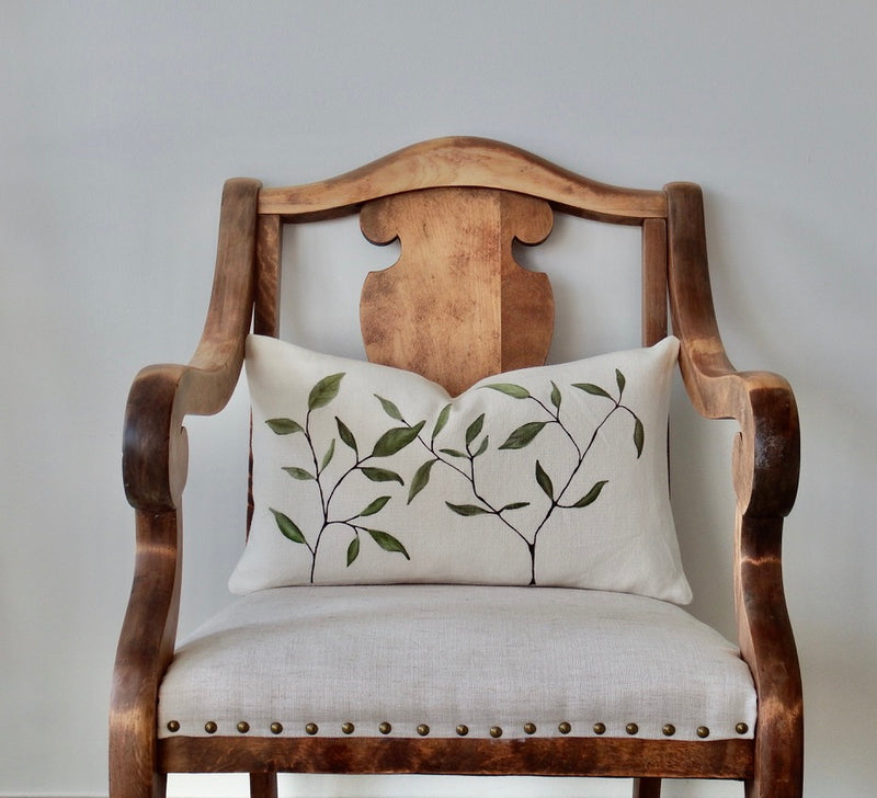 Hand Painted Floral Pillow (12x20) on Ivory IV