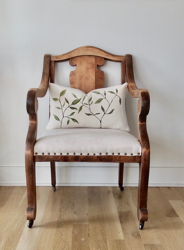 Hand Painted Floral Pillow (12x20) on Ivory IV