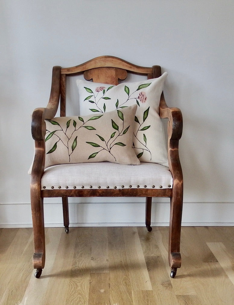 Hand Painted Floral Pillow (12x20) on Natural Linen I️I️