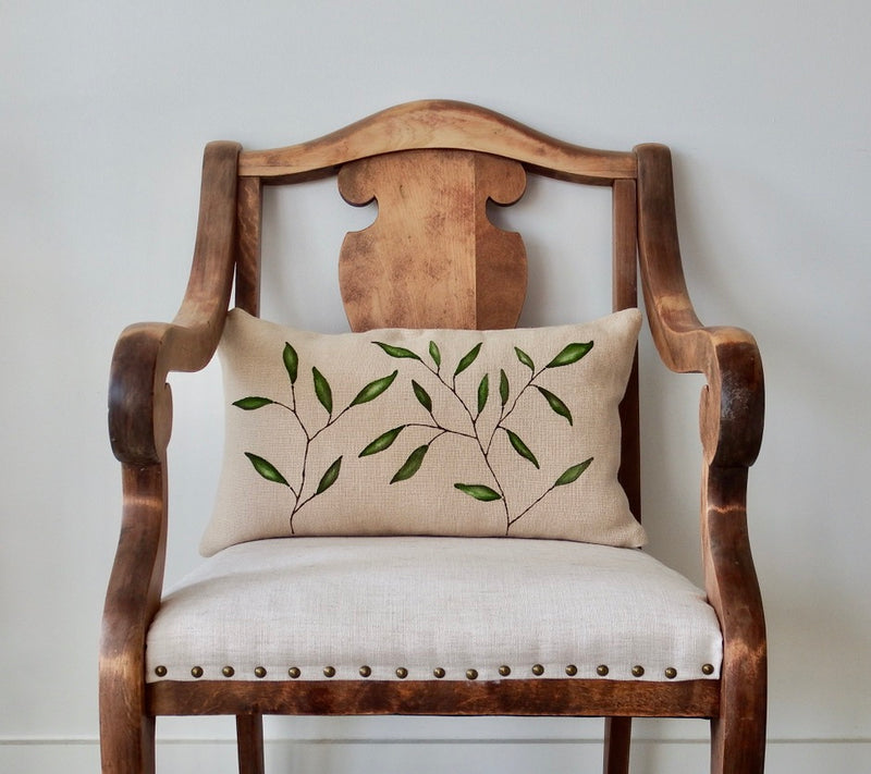 Hand Painted Floral Pillow (12x20) on Natural Linen I️