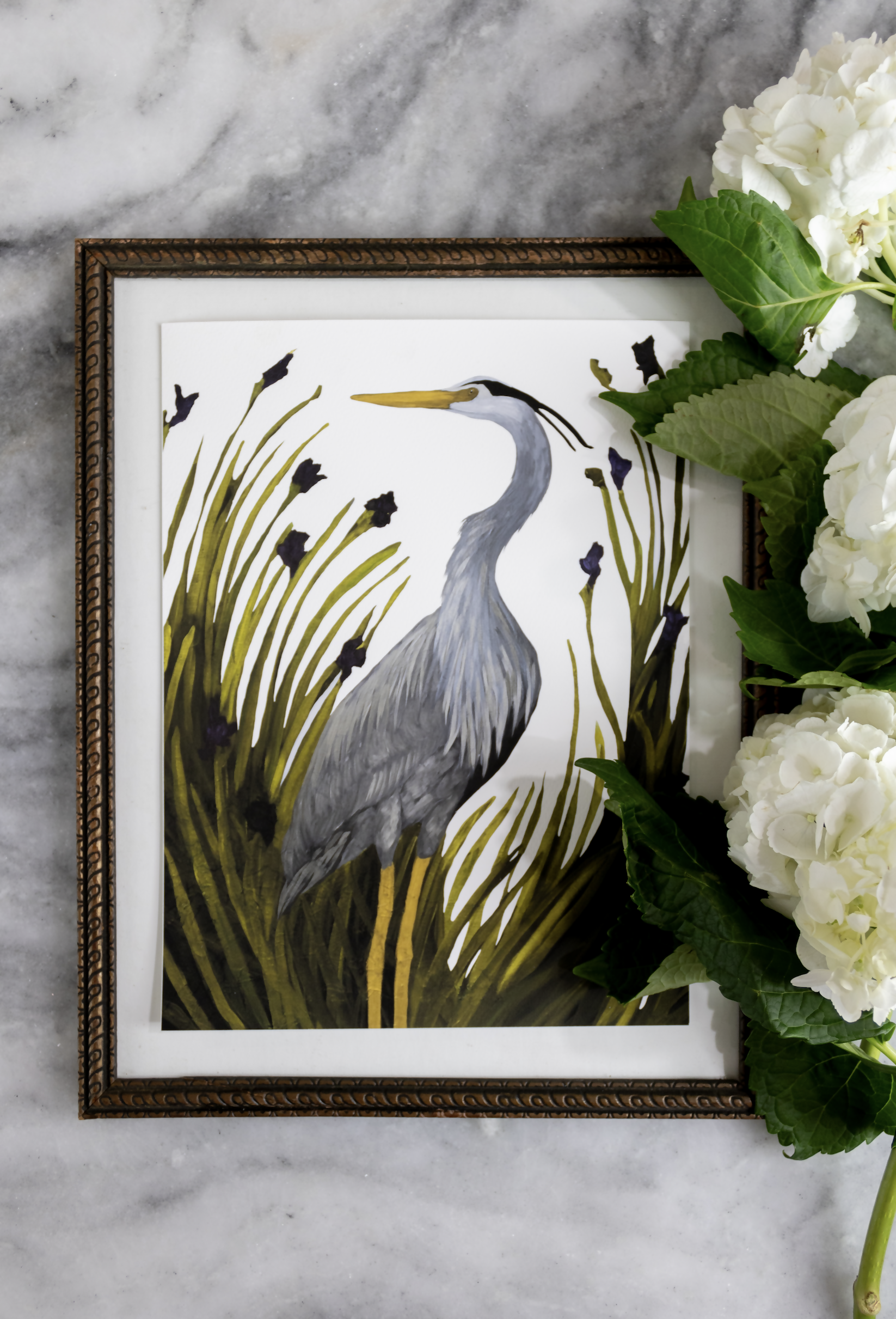 Heron Among the Irises Print