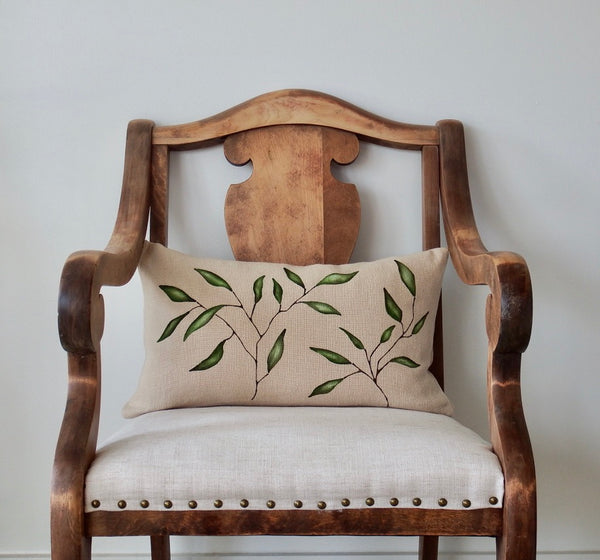 Hand Painted Floral Pillow (12x20) on Natural Linen I️I️