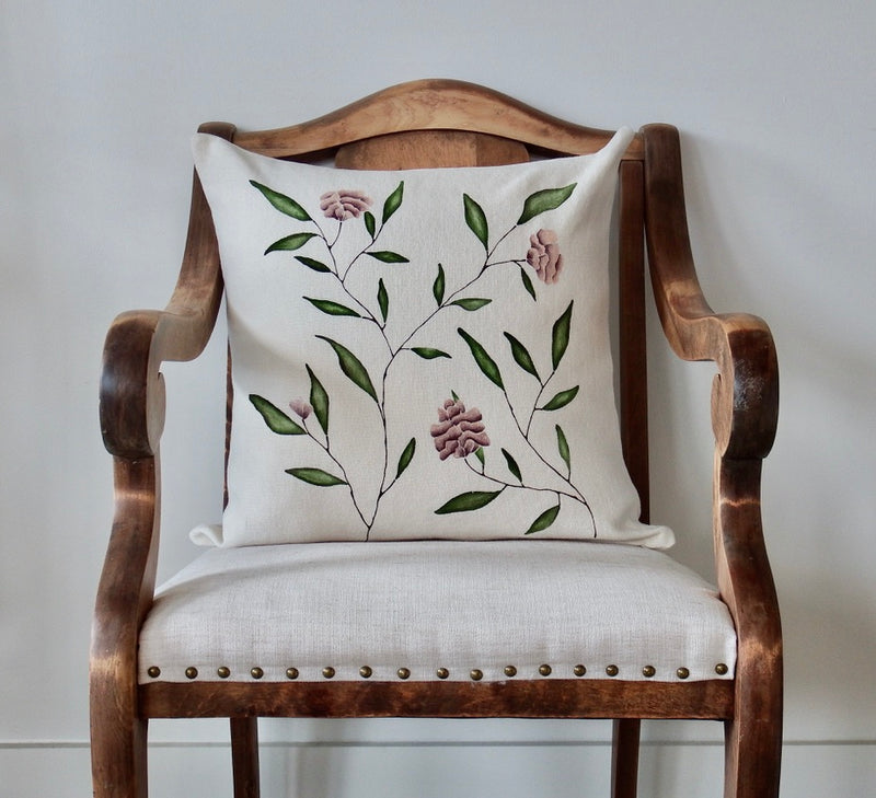 Hand Painted Floral Shams (20x20) on Ivory IV