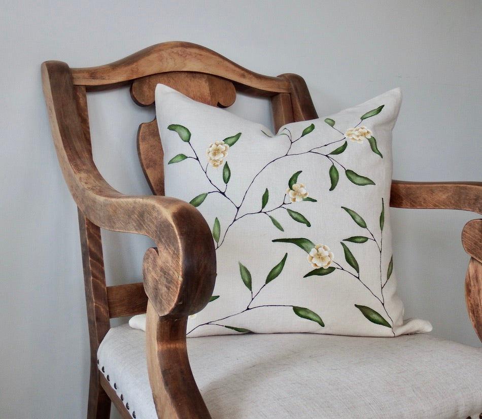 Hand Painted Floral Shams (20x20) on Ivory V