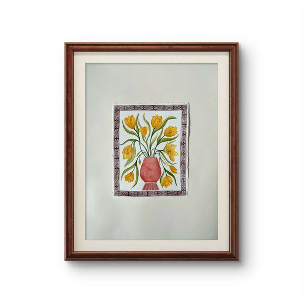 Yellow Tulips in Red Vase