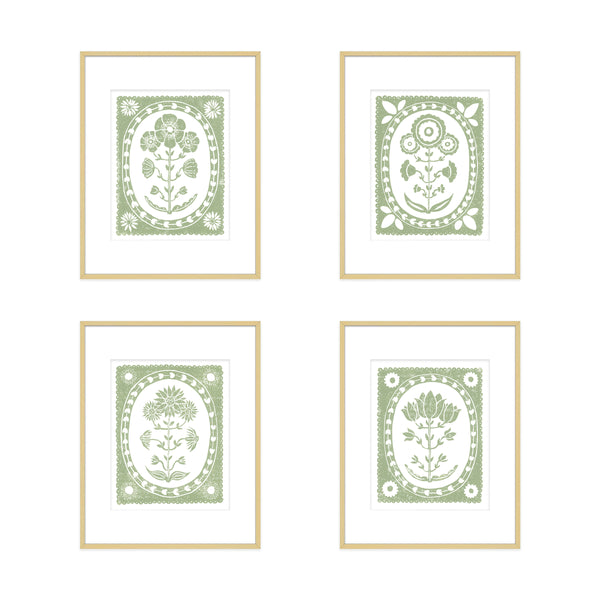 Sage Sunflower Botanical Block Print Artwork