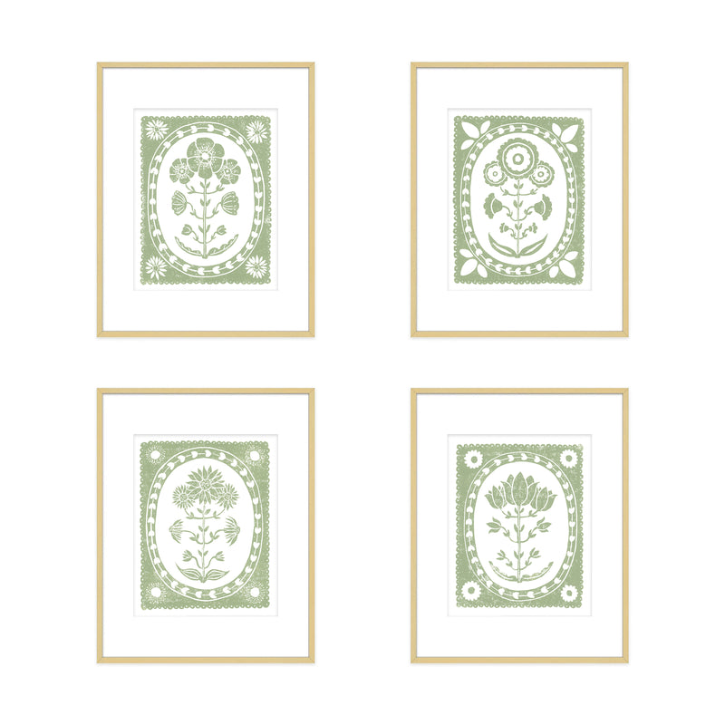 Sage Daffodil Botanical Block Print Artwork
