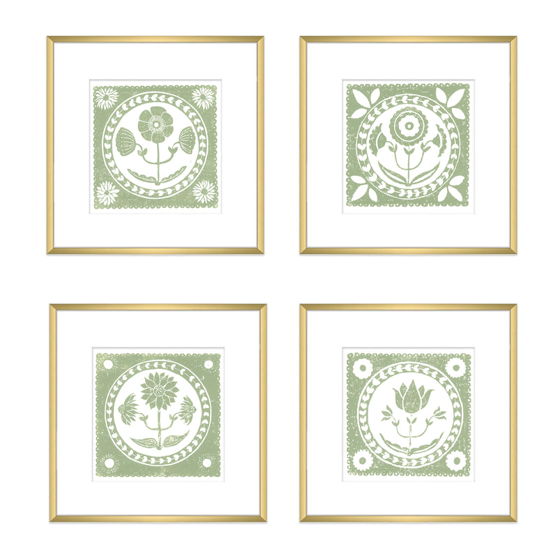 Sage Daffodil Botanical Block Print Artwork