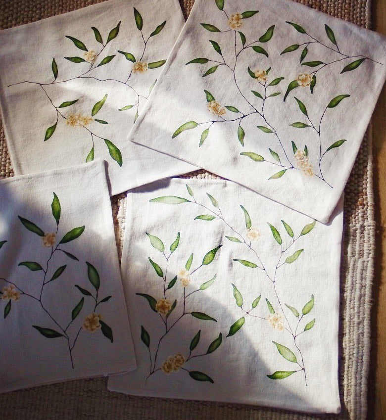 Hand Painted Floral Shams (20x20) on Ivory V