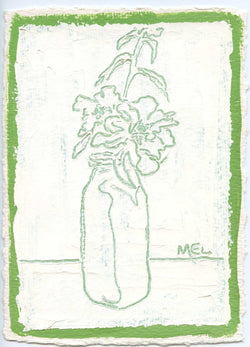 Sketched Milk Bottle Camellias in Green