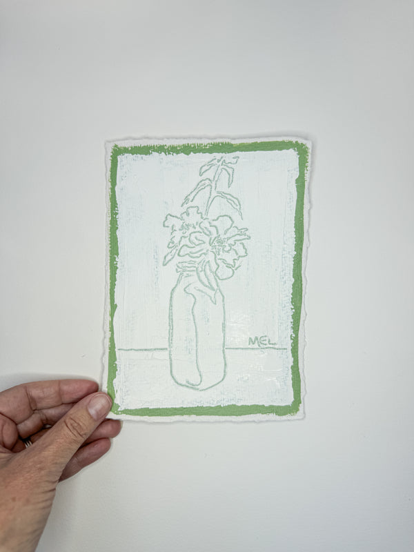 Sketched Milk Bottle Camellias in Green