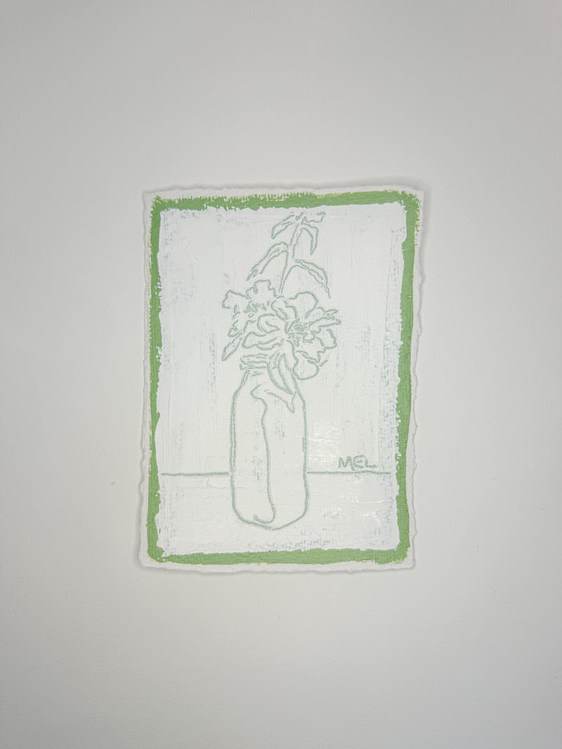 Sketched Milk Bottle Camellias in Green