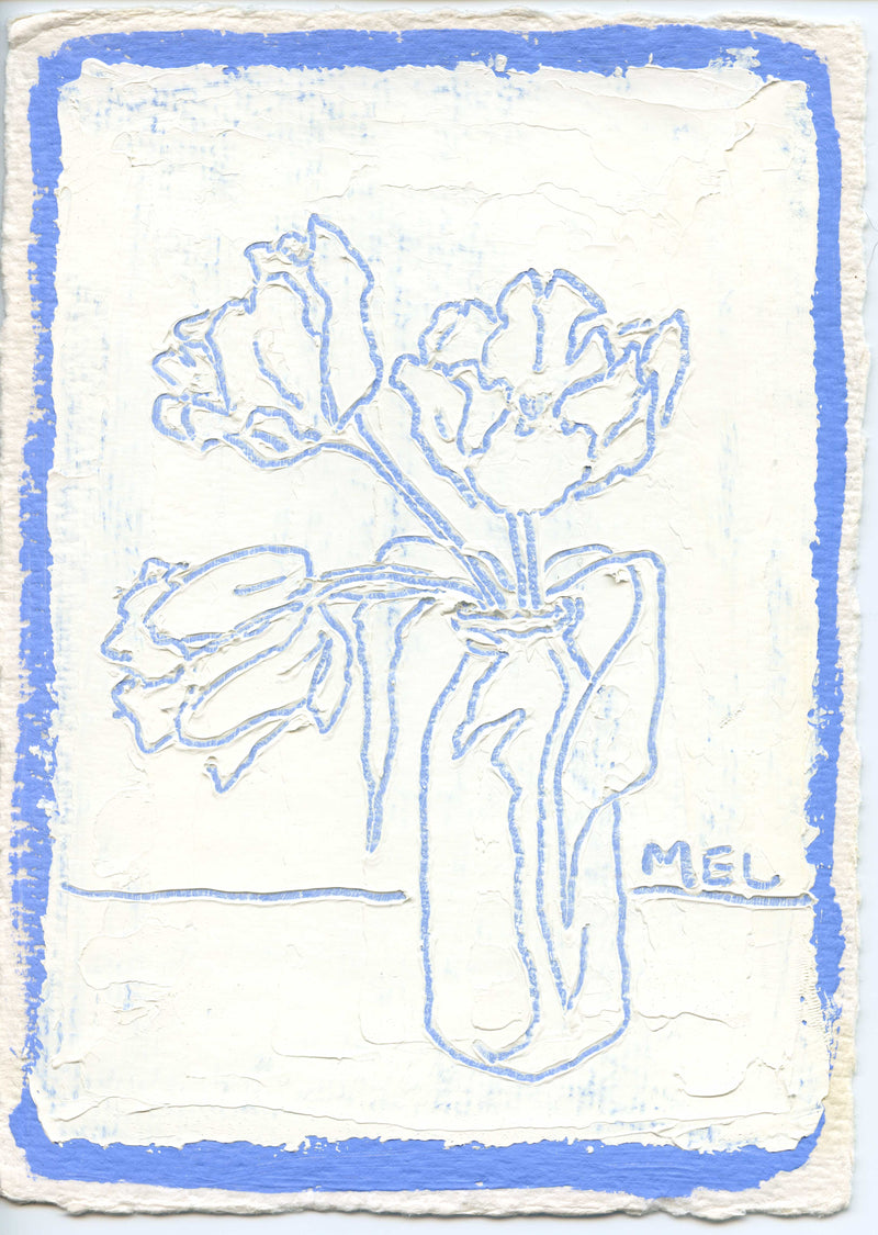 Sketched Milk Bottle Tulips in Blue