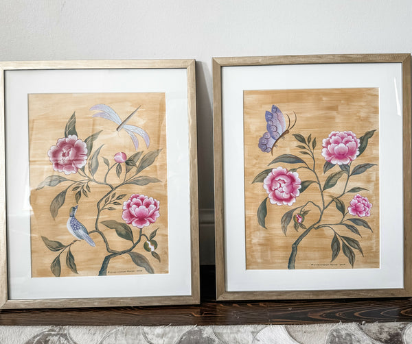 Pink Peonies Chinoiserie with Butterfly