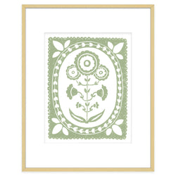 Sage Daffodil Botanical Block Print Artwork