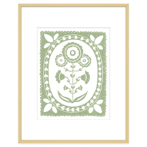 Sage Daffodil Botanical Block Print Artwork