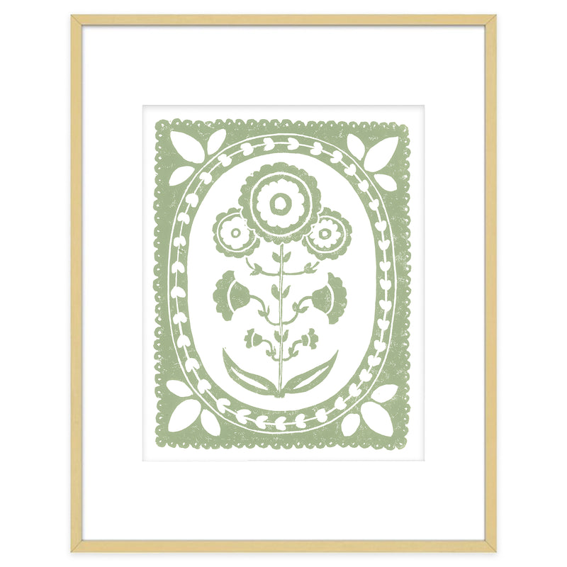 Sage Daffodil Botanical Block Print Artwork