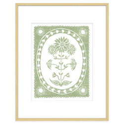 Sage Sunflower Botanical Block Print Artwork