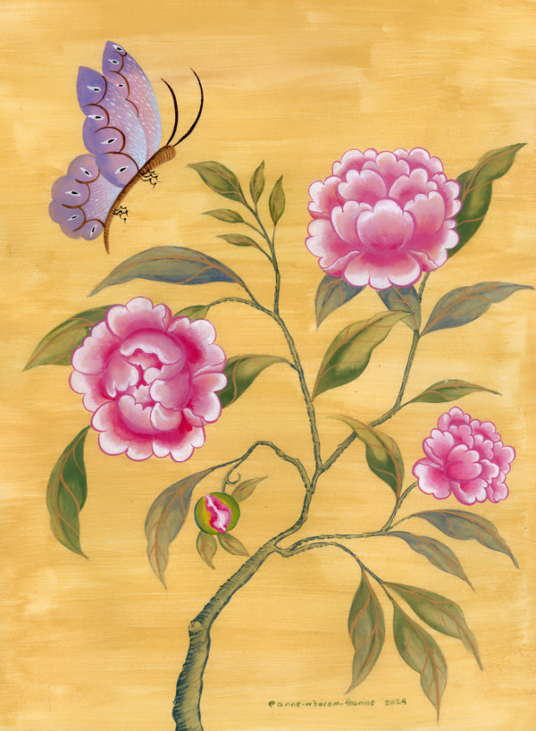 Pink Peonies Chinoiserie with Butterfly