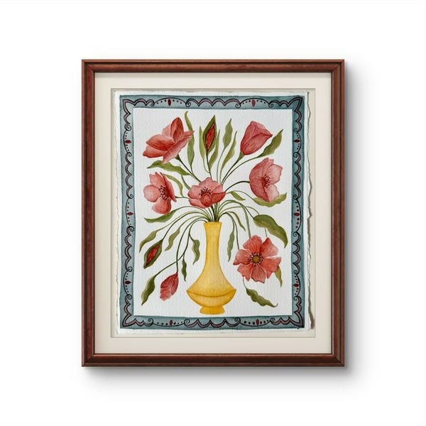 Poppies in Yellow Vase