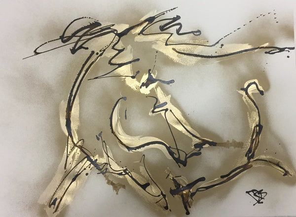 Gold Lightning by Donna Bernstein 22 x 30  Acrylic and Ink on Paper