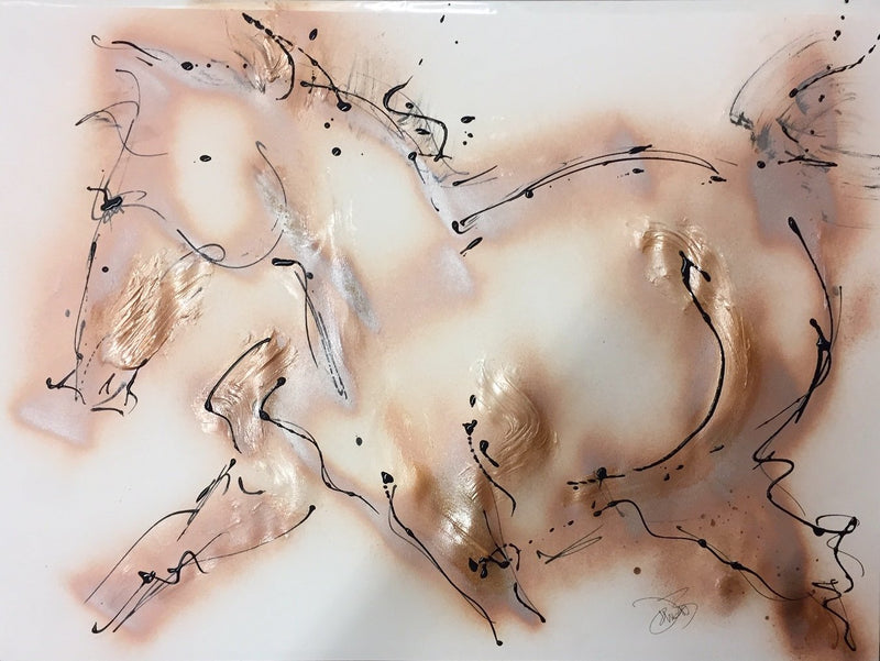 Bronzed Pony by Donna Bernstein 22x30  Acrylic, Ink, and Spray on Paper