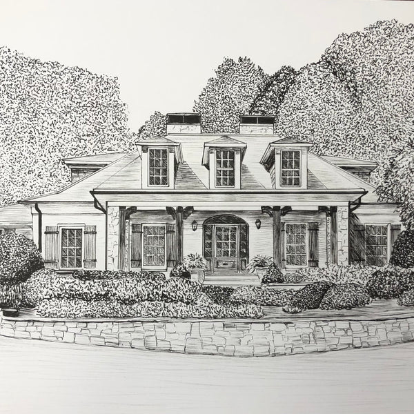 Printable Custom House Drawing/ House Sketch/ Pen and Ink House  Illustration/ Realtor Gift 