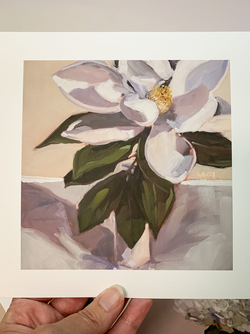 Milk Bottle Floral:  White Magnolia II, Archival Print